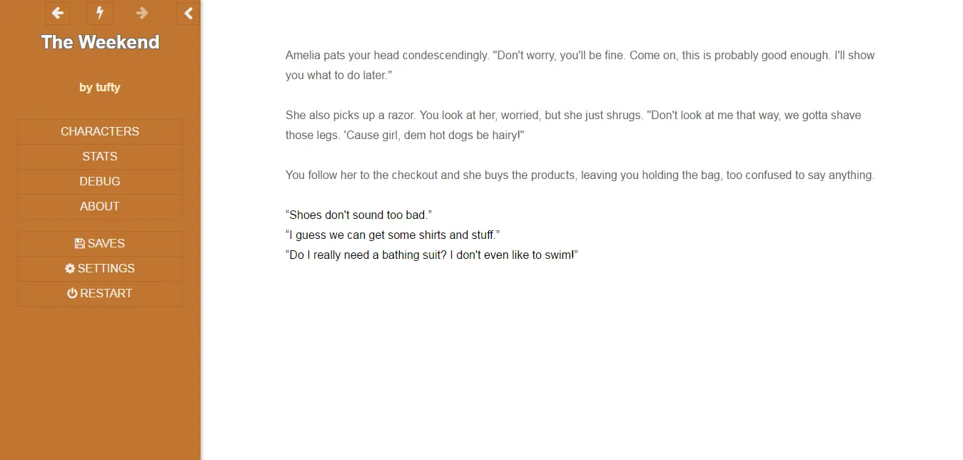 The Weekend gameplay screenshot 1 (HTML adult game) by Tufty – free download