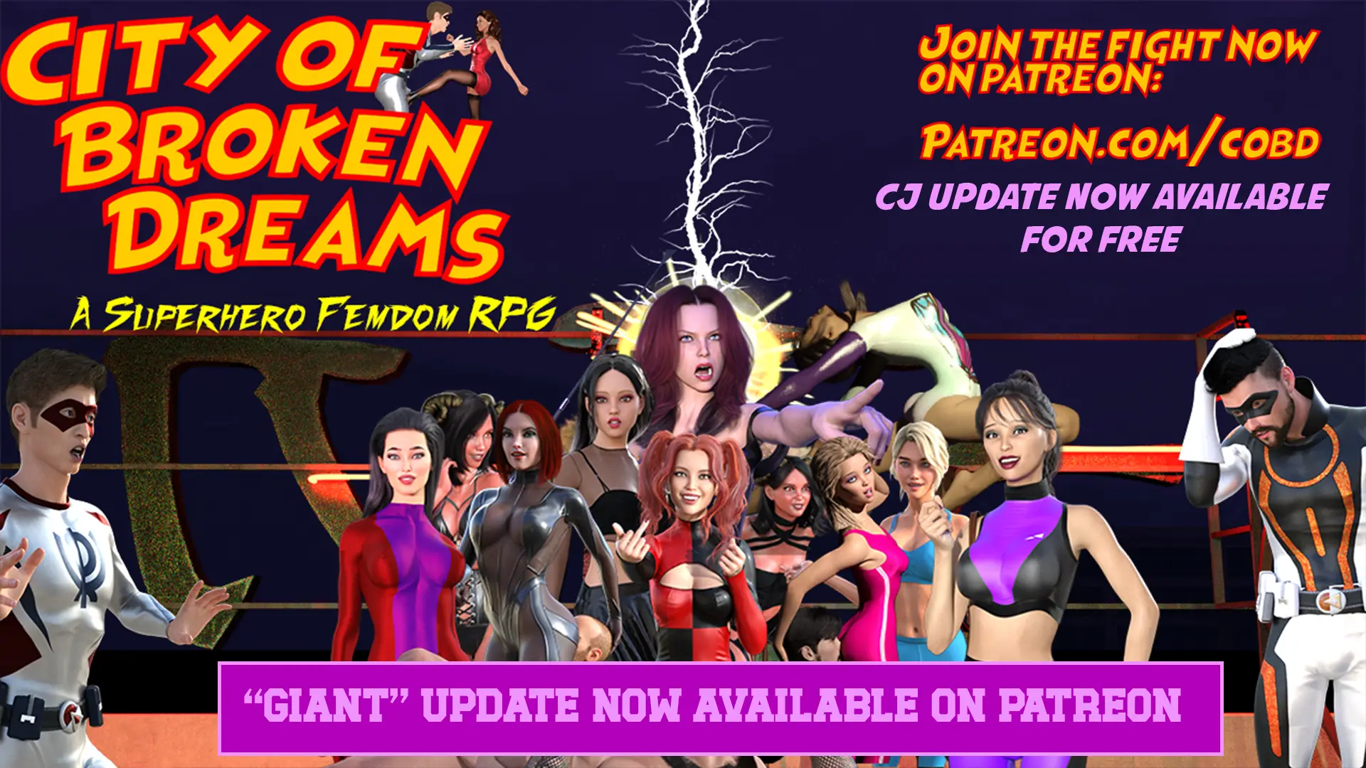 City of Broken Dreams: A Femdom Superhero Game cover 0.192 – Ren'Py adult game by BrokenDreams free download
