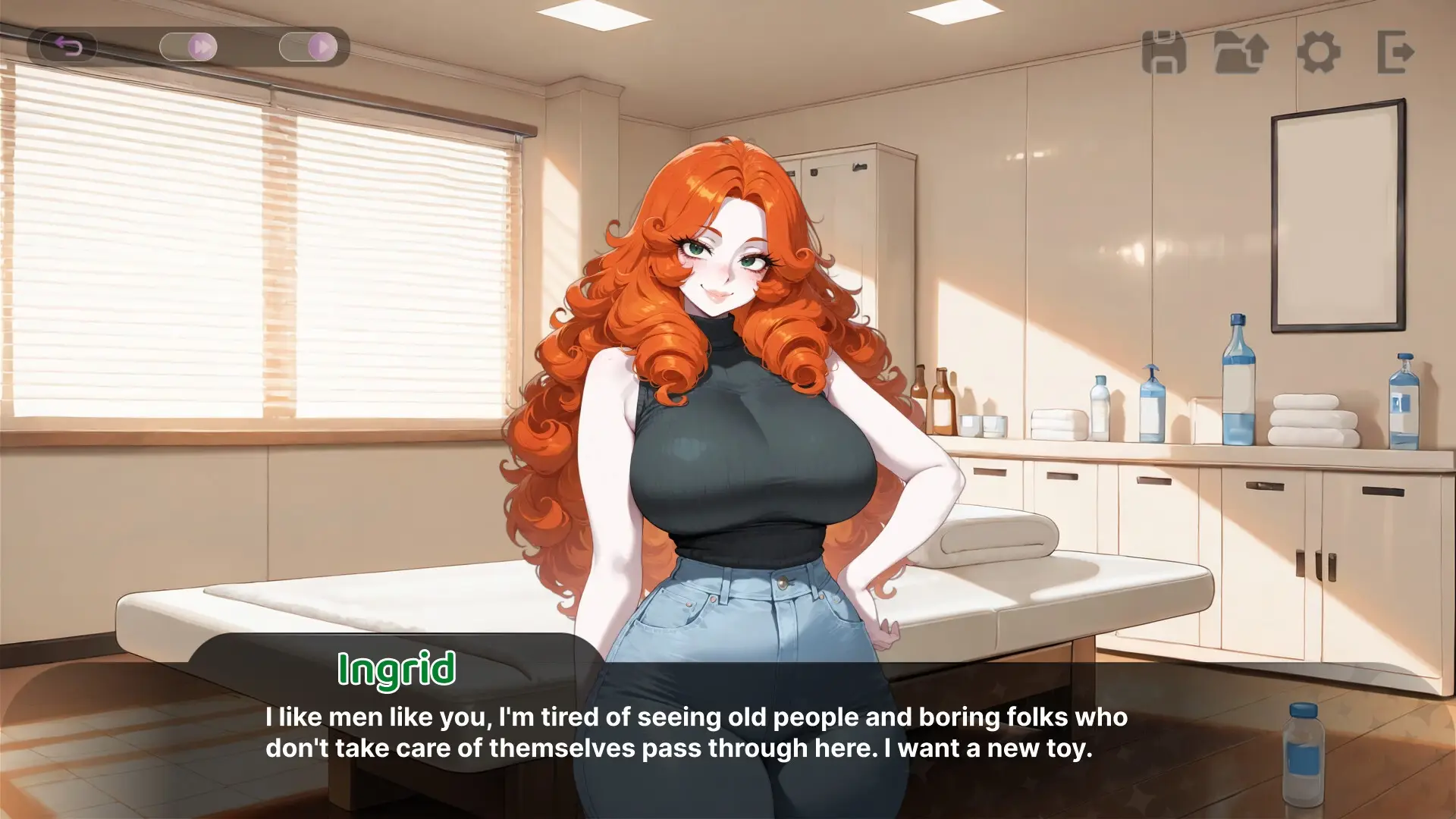 Horny Massage Clinic gameplay screenshot 1 (Ren'Py adult game) by Fantasy Games – free download
