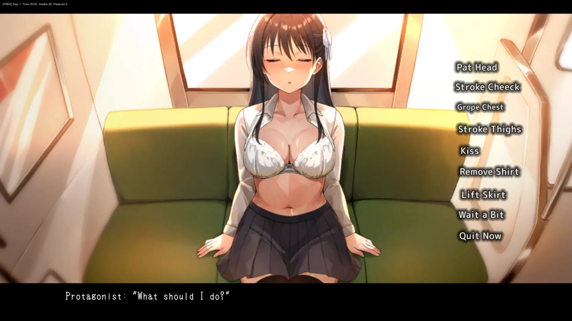 Sleeping Train Molester gameplay screenshot 1 (Ren'Py adult game) by Pinkgate – free download